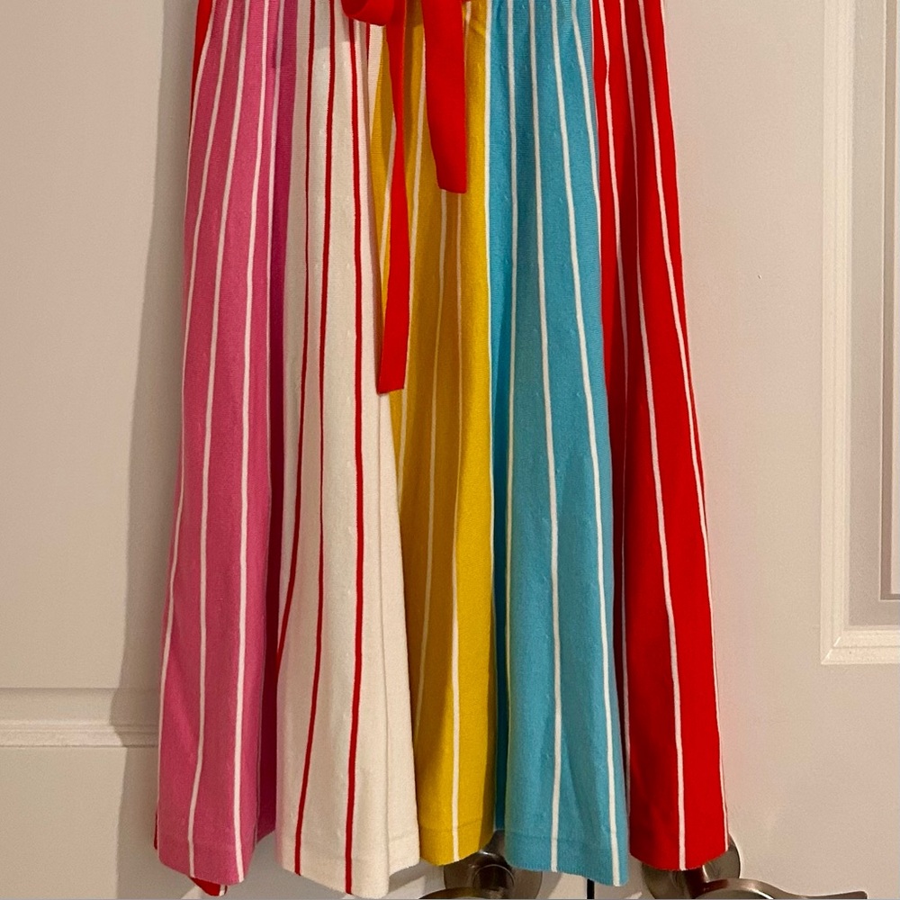 Boden Bright Multi-Stripe Midi Dress with Red Tie - Picture 4 of 4